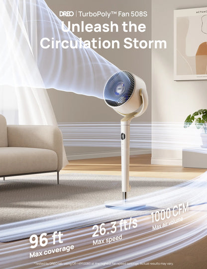 [Summervibes] DREO Smart Pedestal Fan for Bedroom, 120°+120° Omni-Directional Oscillation, Quiet 100Ft Cooling Fan with RGB Light, 9 Speeds, 6 Modes, 20Db Quiet, 8H Timer, Wi-Fi Voice & Alexa Control, 37-42" Adjustable Height Floor Fan with Remote
