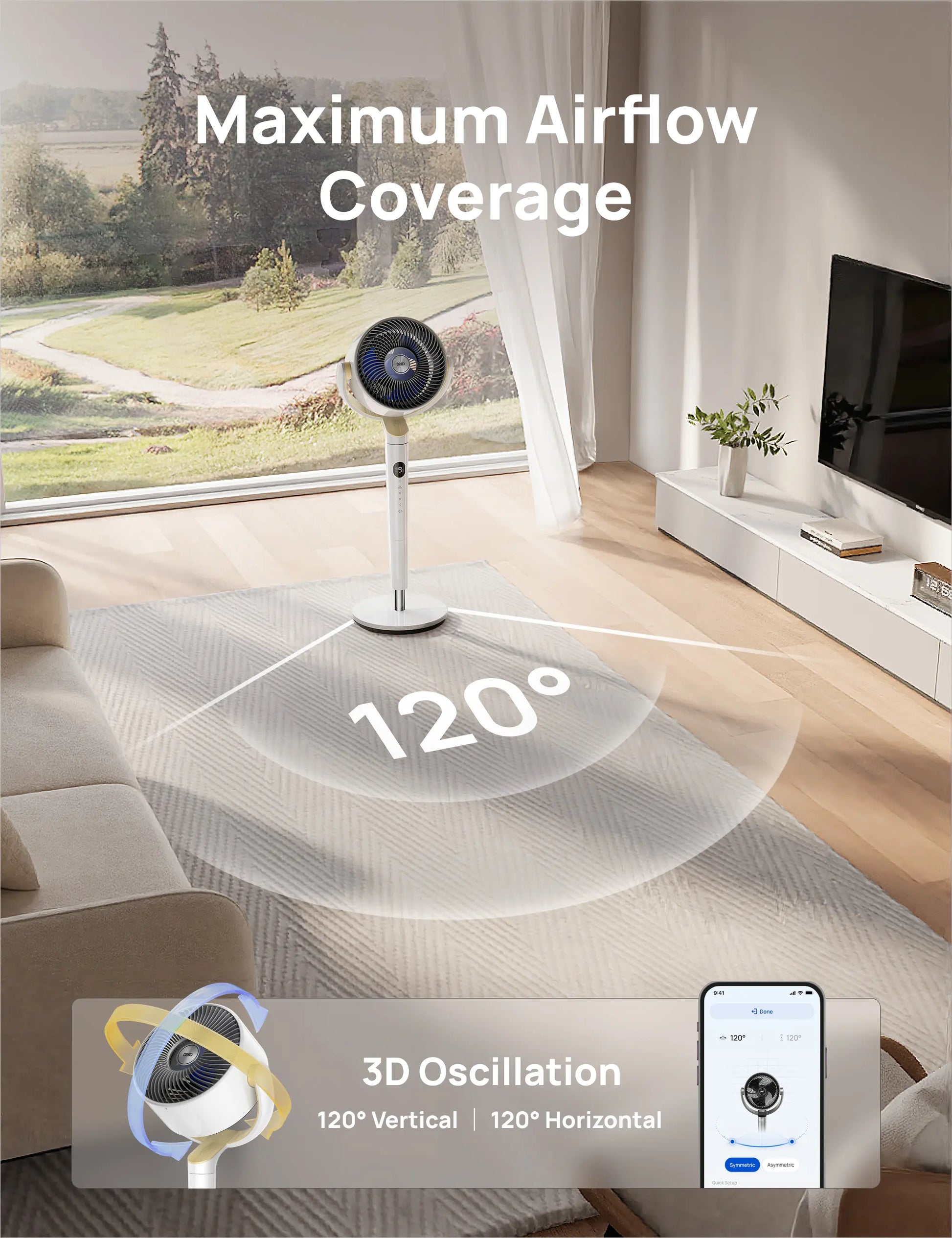 [Summervibes] DREO Smart Pedestal Fan for Bedroom, 120°+120° Omni-Directional Oscillation, Quiet 100Ft Cooling Fan with RGB Light, 9 Speeds, 6 Modes, 20Db Quiet, 8H Timer, Wi-Fi Voice & Alexa Control, 37-42" Adjustable Height Floor Fan with Remote