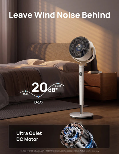 [Summervibes] DREO Smart Pedestal Fan for Bedroom, 120°+120° Omni-Directional Oscillation, Quiet 100Ft Cooling Fan with RGB Light, 9 Speeds, 6 Modes, 20Db Quiet, 8H Timer, Wi-Fi Voice & Alexa Control, 37-42" Adjustable Height Floor Fan with Remote